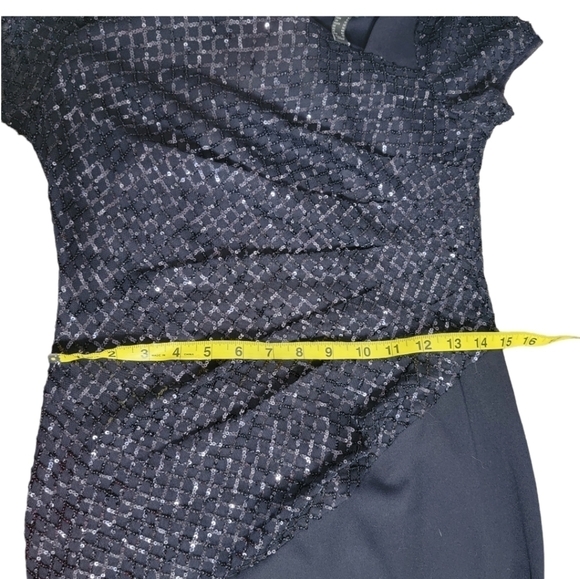 Adrianna Papell | Navy Blue Floor Length Sequin Crepe Dress Mother of Br… - Picture 12 of 13